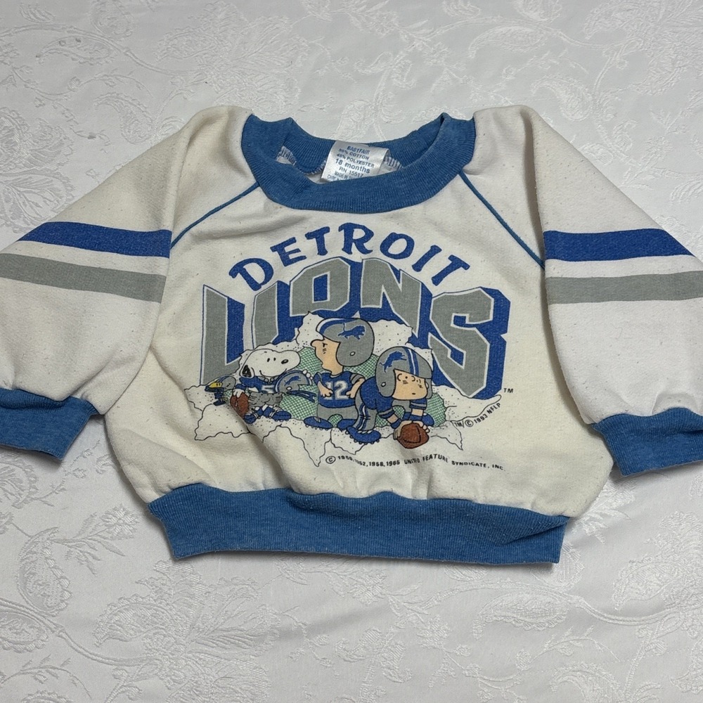 Vintage 1993 Detroit Lions Peanuts Snoopy Sweatshirt Babyfair 18 Months NFL Blue